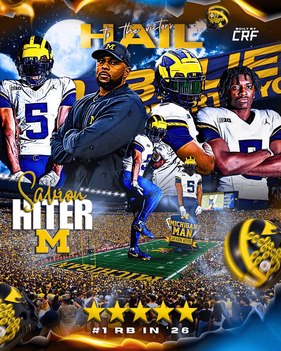 Adam Schefter (@adamschefter) on Twitter photo Breaking: Savion Hiter (<a href="/5starsavi/">Savion “Cinco” Hiter (High-ter)</a>), regarded by many as the No. 1-rated RB in the Class of 2026, has committed to the University of Michigan, per his advisor @coachmccannert. Breaking: Savion Hiter (<a href="/5starsavi/">Savion “Cinco” Hiter (High-ter)</a>), regarded by many as the No. 1-rated RB in the Class of 2026, has committed to the University of Michigan, per his advisor @coachmccannert.