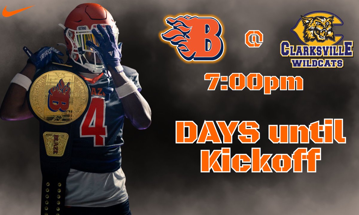 Blackman Football (@blackmanftball) on Twitter photo 4 DAYS!!!!!!! 4 Days until the 2025 Season begins! 
Come support us at Clarksville High School @ 7:00pm on Friday August 22nd! 
#WeAreBlackman 4 DAYS!!!!!!! 4 Days until the 2025 Season begins! 
Come support us at Clarksville High School @ 7:00pm on Friday August 22nd! 
#WeAreBlackman