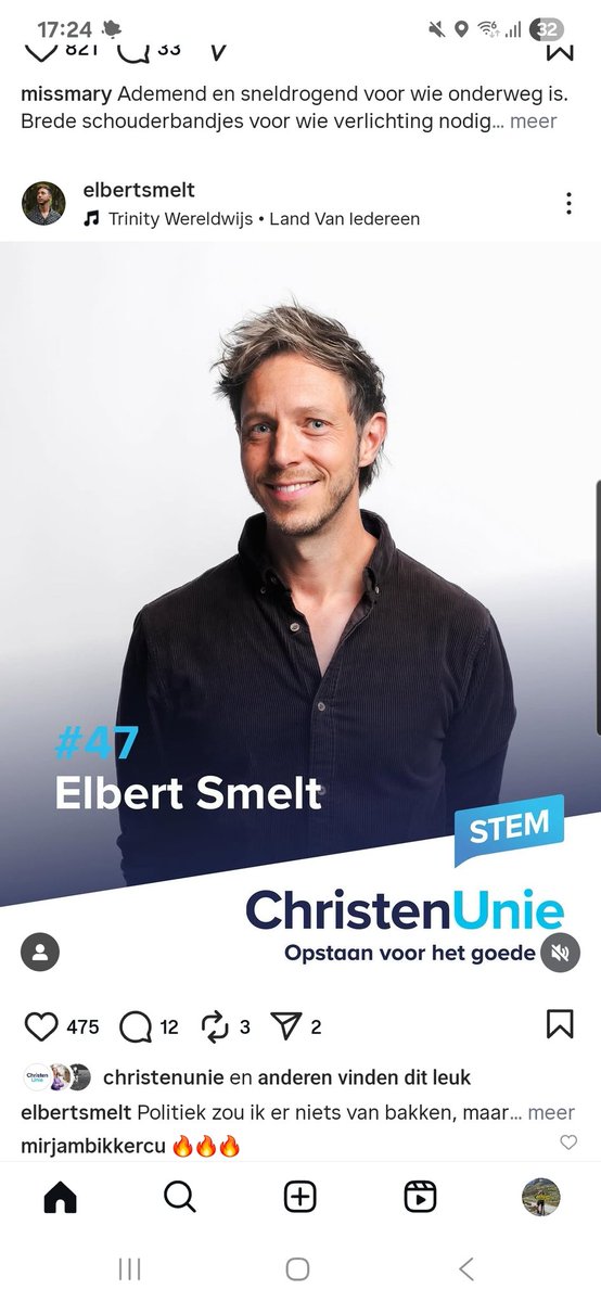 Tja CDA heeft <a href="/TijsvandenBrink/">Tijs van den Brink</a> maar CU heeft.....  ( tromgeroffel) ....... 
( bouwt spanning  op) ...........
Elbert op de lijst. 💙💙

<a href="/bandtrinity/">Trinity</a>