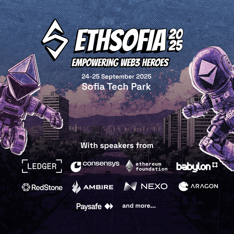 ETHSofiaBG's tweet photo. Not your average crypto conf. 
Come and meet the brilliant minds behind Ledger, Consensys, Ethereum Foundation, Nexo, Aragon, RedStone, Babylon &amp; more...

Join 500+ builders for 50+ sessions across AI × Crypto, DeFi, RWA, Scaling &amp; Security.

Sept 24-25, Sofia. 
Don’t miss out!
