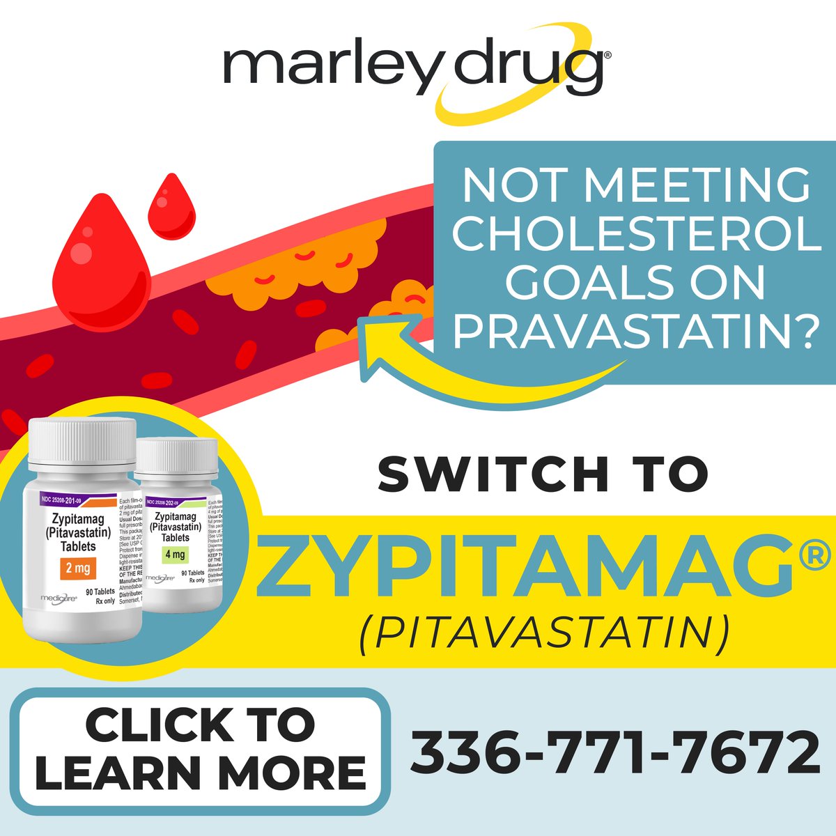 Not meeting your cholesterol goals on pravastatin? It might be time for a change. Ask your doctor about Zypitamag - a next generation statin. Available at cash price of $34.5/month. 🫀💊 Click to learn more or give us a call at 336-771-7672. bit.ly/4dPdbOY