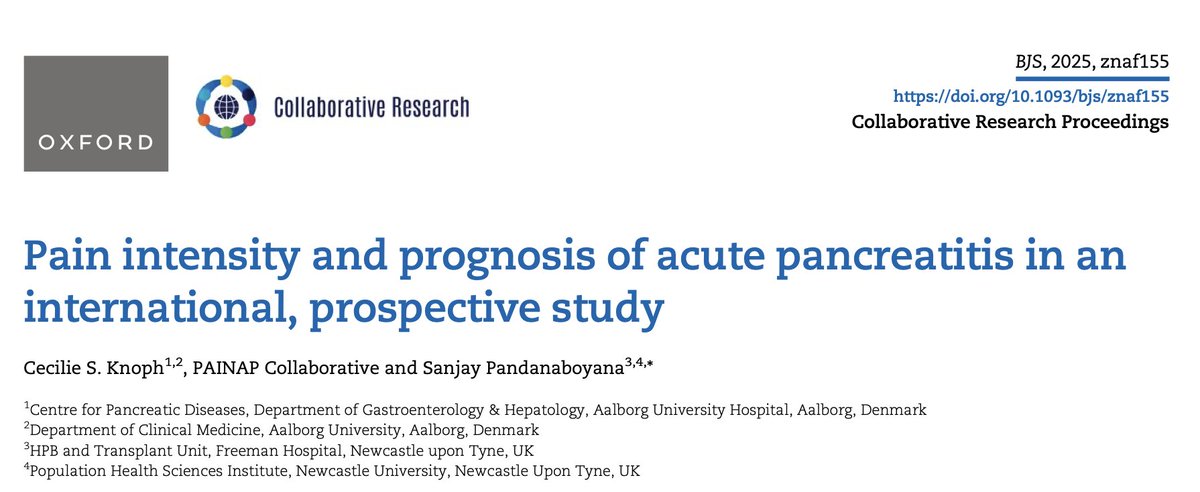 sanjay_HPB's tweet image. 🔥 #PAINAP study in @BJSurgery on
➡️Pain intensity and AP prognosis
➡️ 1727 patients: 60% severe pain
➡️ Alcohol AP ⬆️ pain  
➡️ Severe pain⬆️odds of severe AP, panc necrosis
➡️ The ability of severe pain for predicting outcomes of AP is poor
tinyurl.com/2eaem84h 
@CSKnoph