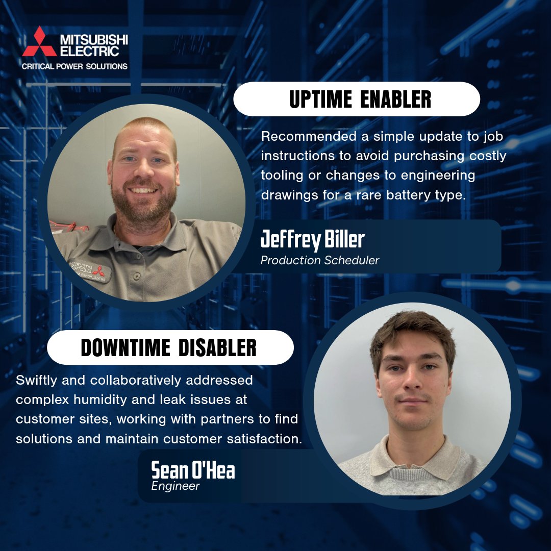 August's Uptime Enabler and Downtime Disabler awards highlight the efforts of two individuals who demonstrated the innovative and collaborative spirit we look for!

👆Uptime Enabler: Jeff Biller
🫸Downtime Disabler: Sean O'Hea