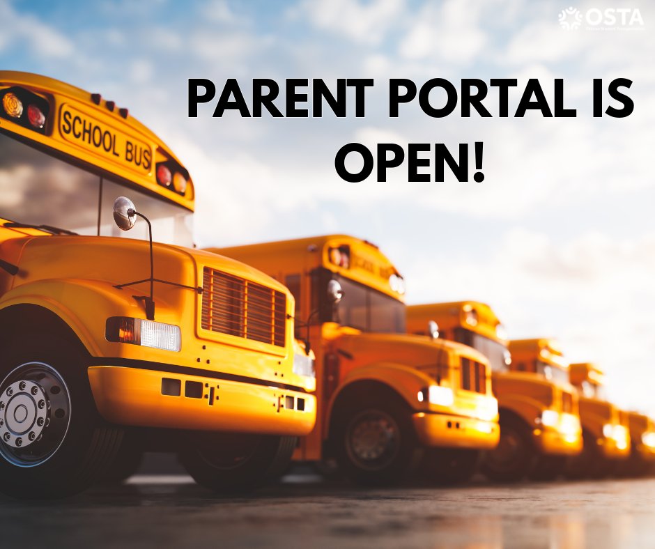 We're excited to let you know that OSTA's Parent Portal is now open! Login or create an account to view your student's transportation information for the 2025-2026 school year. 

ow.ly/jROq50WIp1a