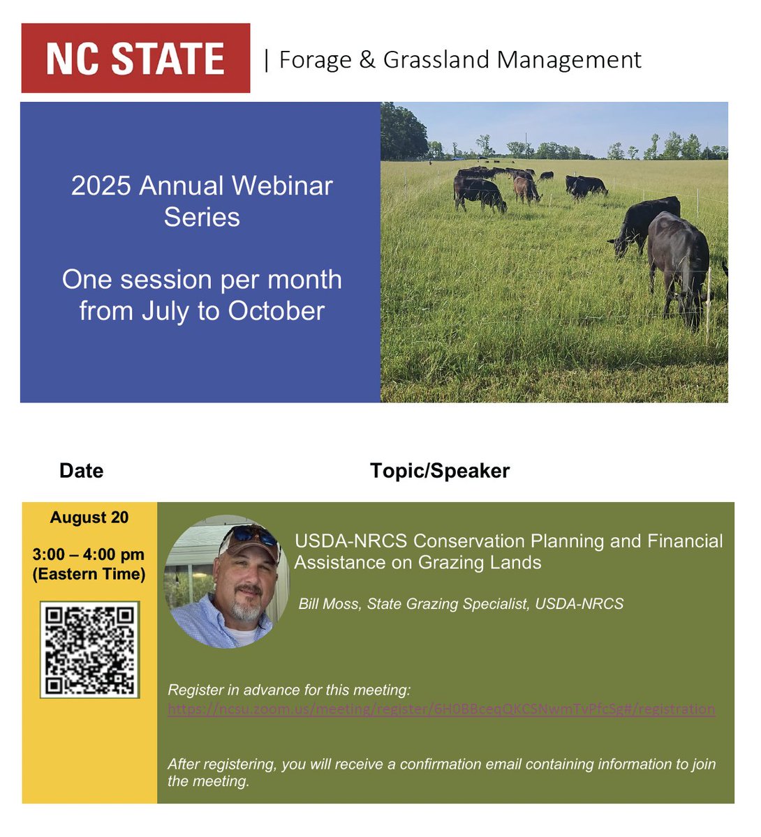 Reminder: Forage Webinar tomorrow, "USDA/NRCS Conservation Planning and Financial Assistance on Grazing Lands". To register 👉 ncsu.zoom.us/meeting/regist…