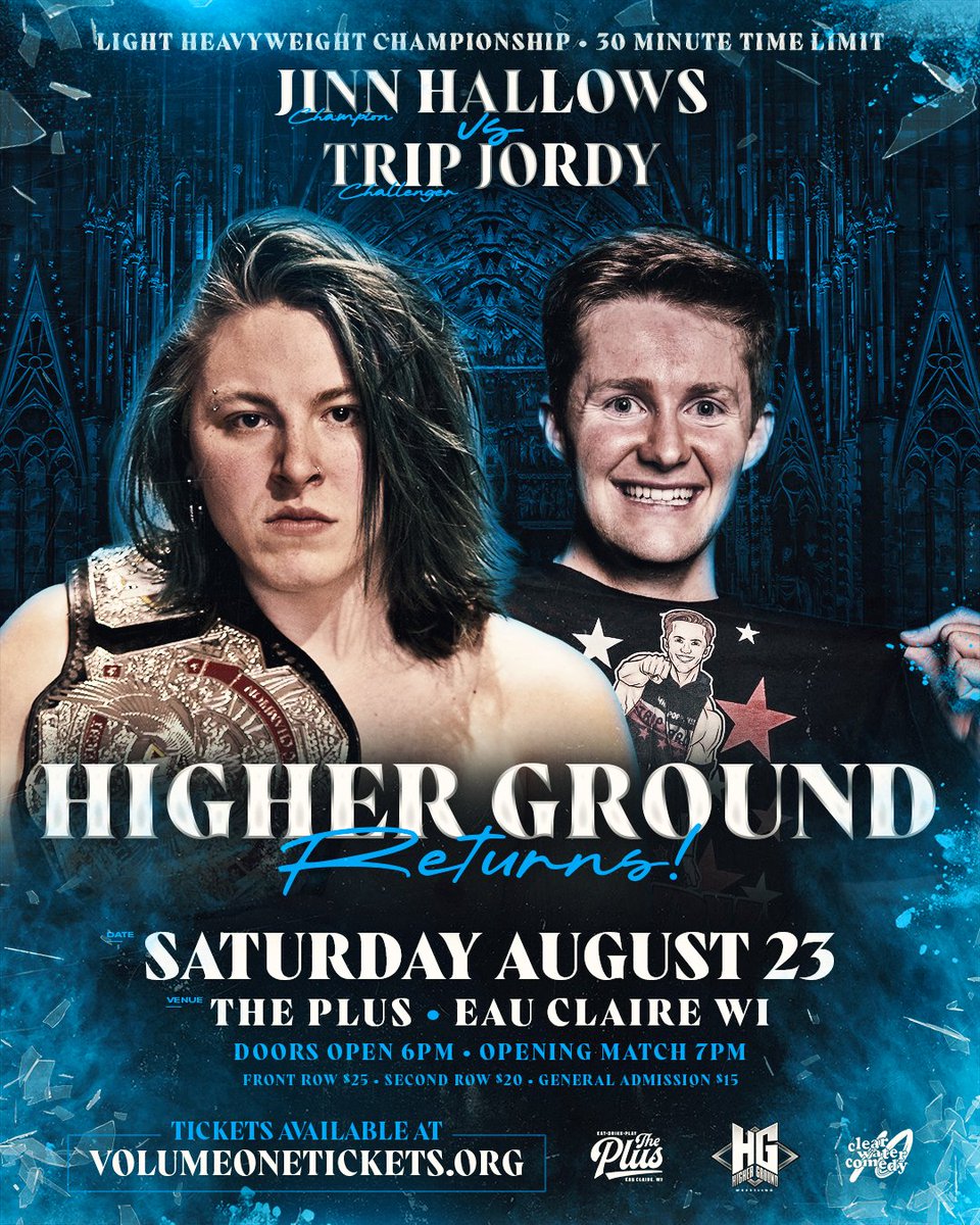 Four 2nd Row seats remain!
volumeonetickets.org/e/higherground…

Higher Ground Returns!
This Saturday, August 23rd 2025
The Plus
Eau Claire, WI
Doors Open 6 PM
Opening Match 7 PM
