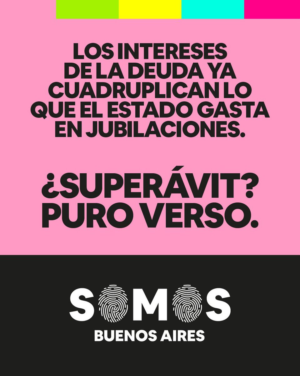 Mientras congelan jubilaciones y universidades, los intereses de la deuda ya cuadruplican lo que el Estado gasta en jubilaciones. 

¿Superávit? Puro verso.

En Somos Buenos Aires proponemos otra cosa: gestión responsable, sin fanatismos ni mentiras contables.