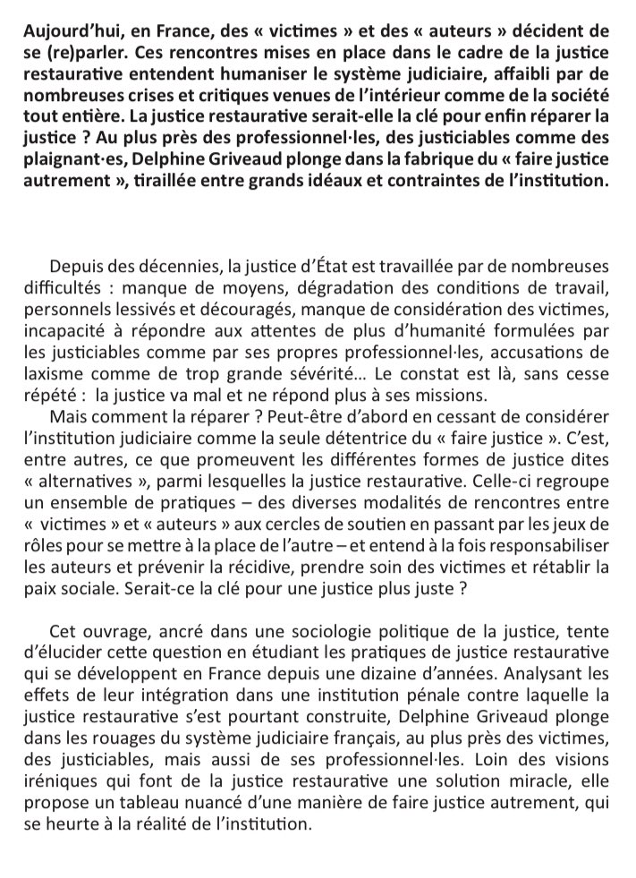 flr_louis's tweet photo. Delphine Griveaud - Réparer la justice

Enquête sur les pratiques restauratives en France

À paraître en octobre chez La Découverte https://t.co/sSfZvuVfdr