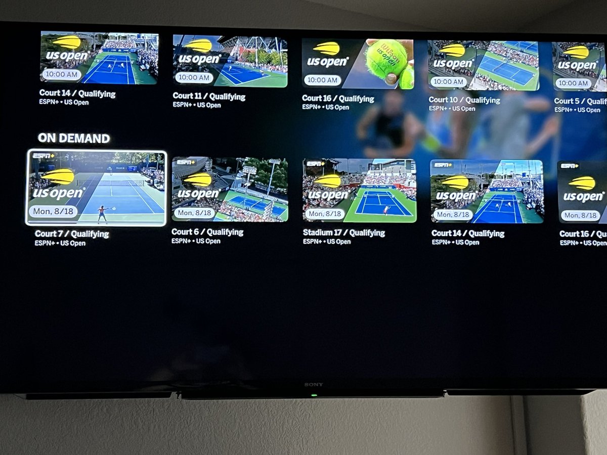 DennisDeuce's tweet photo. @espn any chance you could label these?  It’s impossible to find the match you want to watch because you have to open each one individually to find out which players are playing.  Also, once the juniors start, can you please put them in a separate area? ATP and WTA only. https://t.co/lZgYS5rGR9