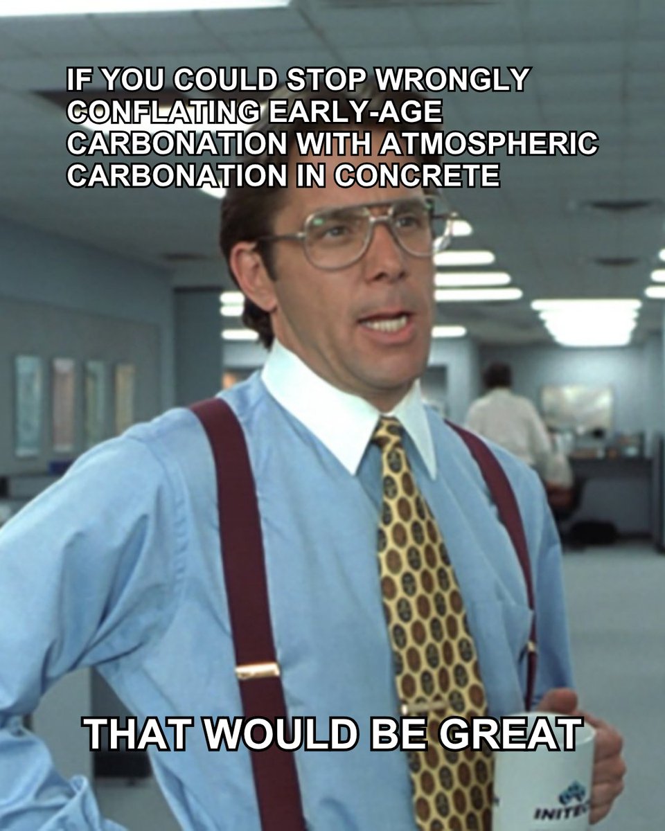 Early-age carbonation (what CarbonCure's tech does) is like a copy machine: fast, precise, reliable.
But atmospheric carbonation is like a hand copy from a coworker: slower, sloppier.

If we could stop conflating the two, that’d be great.

Our TPS report: bit.ly/4bO4rrr