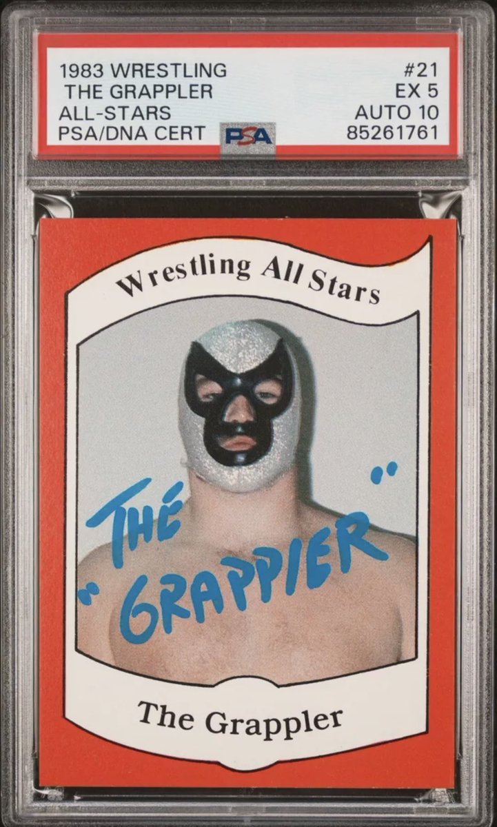 I have an extra 1983 signed Wrestling All-Stars The Grappler graded PSA 5/10. Anyone have a PSA graded signed 82/83 All-Star they would trade for my Grappler? Looking for Tony Atlas, Greg Gagne, Jimmy Valiant, Spike Huber or Scott Casey. Can include cash if needed.