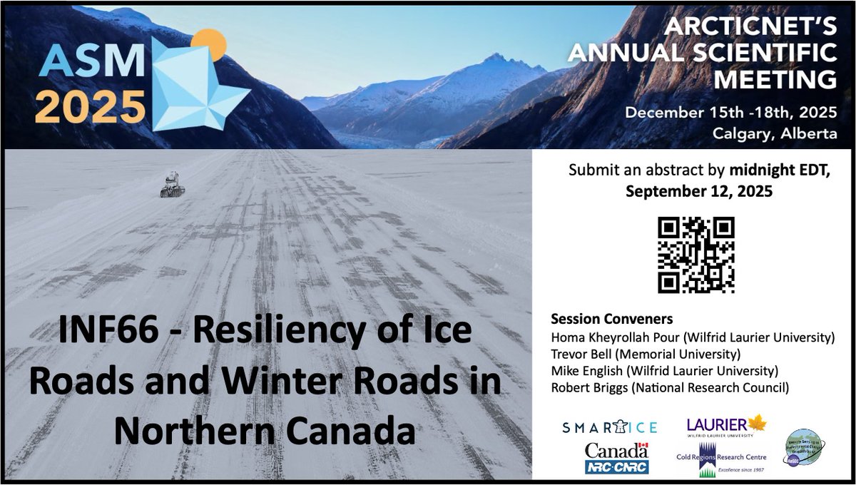 Join us at the <a href="/ArcticNet/">ArcticNet</a> conference for session INF66 on "Resiliency of Ice Roads and Winter Roads in Northern Canada." Submit your abstract by September 12! We look forward to seeing you there! #ReSECLab
#ArcticNet2025 #ASM2025 #NorthernCanada #IceRoads #WinterRoads