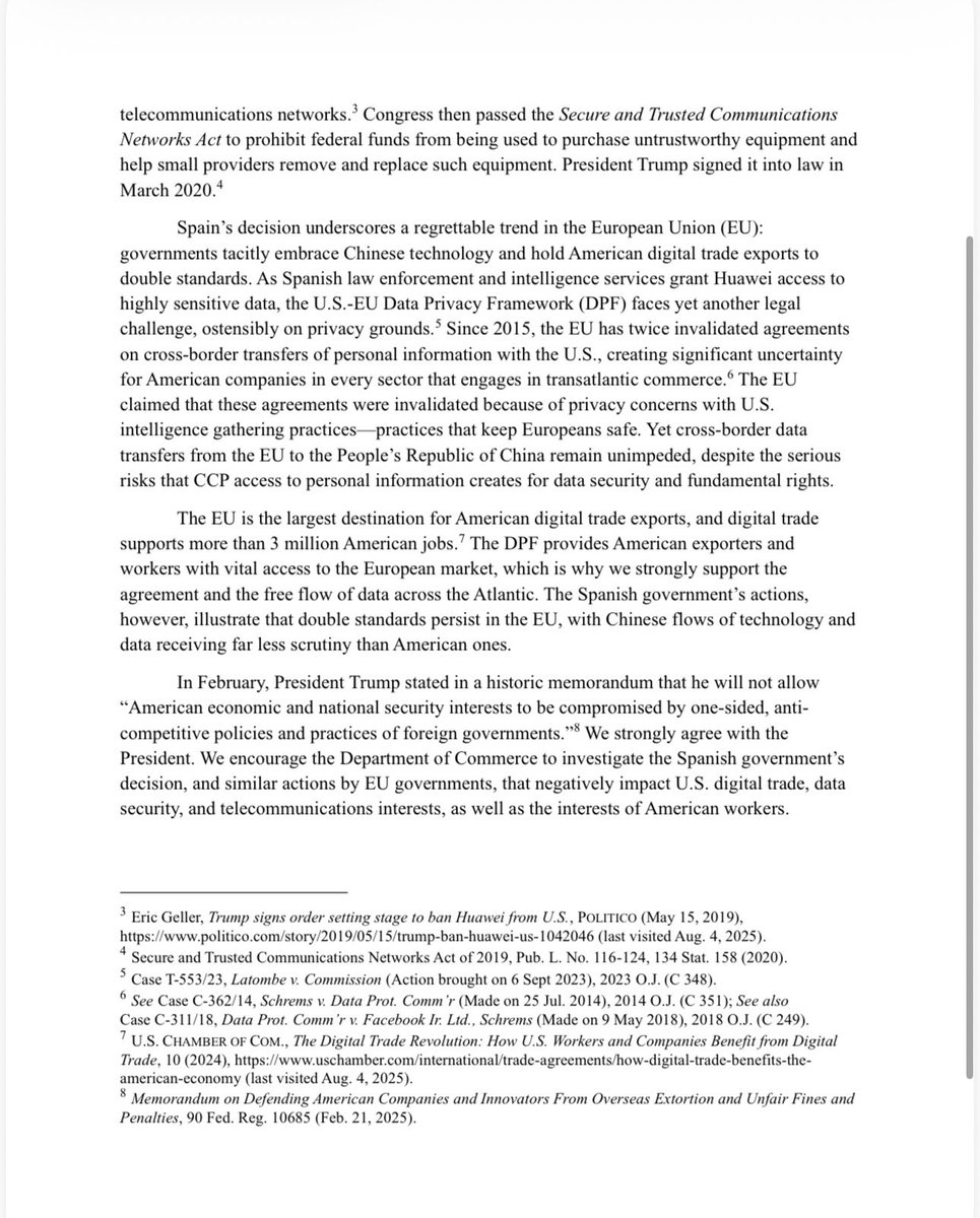 El contrato entre el Gobierno de España y la empresa china Huawei llega al Congreso de EEUU.

Dos congresistas republicanos han enviado una carta al secretario de Comercio para pedir una investigación contra España porque el contrato supone una “amenaza directa” para la seguridad