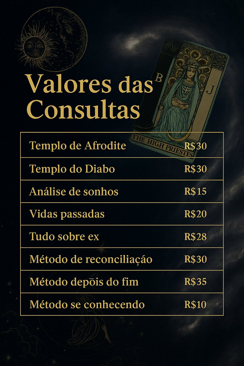 cartasdeSalem's tweet image. Tabela de valores atualizada💖
Agendamentos💌: wa.me/558694570992

(tags: tiragem, consulta, previsão, #tarot, mesa aberta, cartomante, taróloga, oráculo, leitura ♎  ♉ ♑ ♈ #signos)