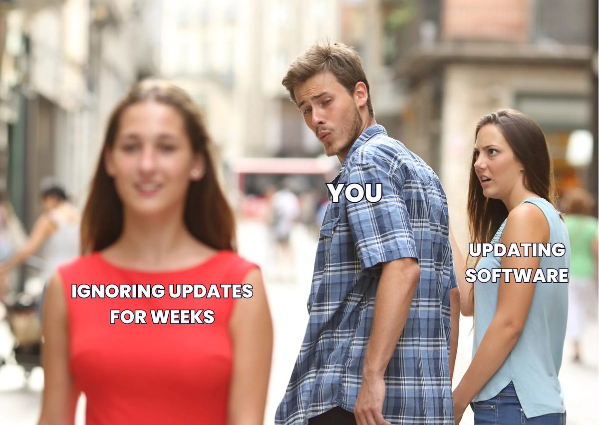 VIRTUSCYBER's tweet image. Stop ghosting your software updates.
Those “Update Available” pop-ups aren’t nagging you for fun — they’re patching security holes that hackers love. Delay updates too long, and you’re basically sending hackers a handwritten invite.
#CyberHygiene #SecurityPatches