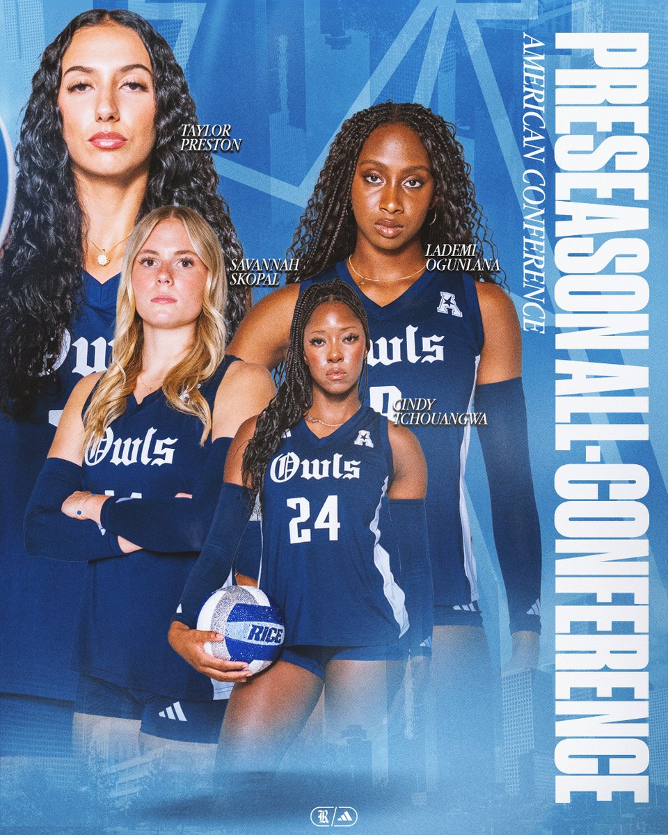 League-high four Owls earn Preseason All-Conference!

📰 » riceowls.co/25VBPreAllConf…

#GoOwls👐