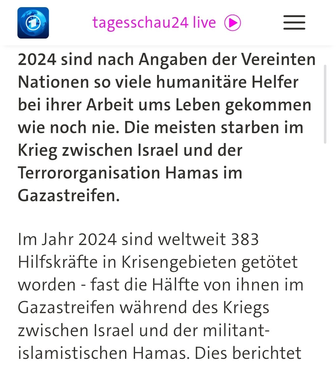 Die humanitären Helfer sind nicht im Krieg zwischen Israel und der Hamas gestorben, alle humanitären Helfer, die in Gaza ermordet wurden, wurden von Israel ermordet. Diese Verdrehung der Fakten ist kein Journalismus.
