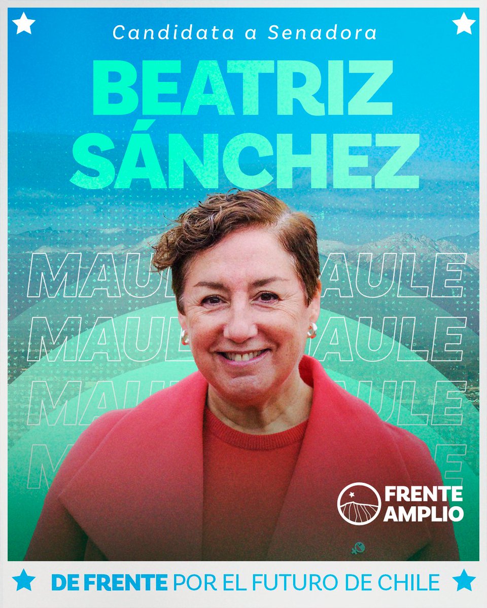Frente Amplio Chile (@elfrente_amplio) on Twitter photo ¡Maule tiene candidata!
Beatriz Sánchez da el paso y levanta su candidatura al Senado por la región del Maule.
Vamos, de frente al futuro ✨🫰🏼
<a href="/labeasanchez/">Beatriz Sánchez</a> ¡Maule tiene candidata!
Beatriz Sánchez da el paso y levanta su candidatura al Senado por la región del Maule.
Vamos, de frente al futuro ✨🫰🏼
<a href="/labeasanchez/">Beatriz Sánchez</a>