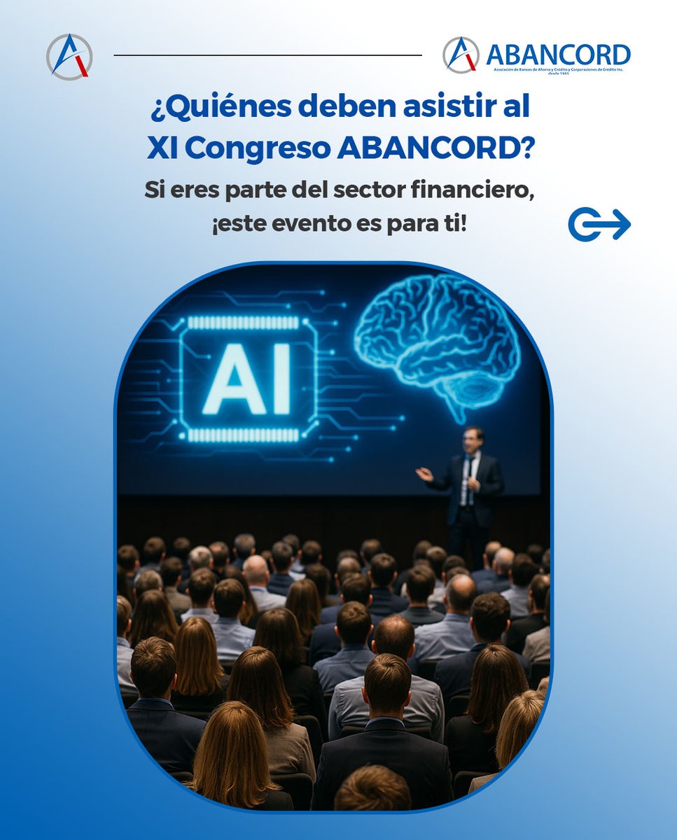 abancord's tweet photo. ✨ ¿Quiénes deben asistir al XI Congreso ABANCORD?

👩‍💼👨‍💼 Accionistas, directivos, gerentes, expertos y profesionales del sector financiero que buscan estar a la vanguardia de la innovación.

🔗 Registro e información: info@abancord.org | 809-565-0491 https://t.co/szncmLoHZf