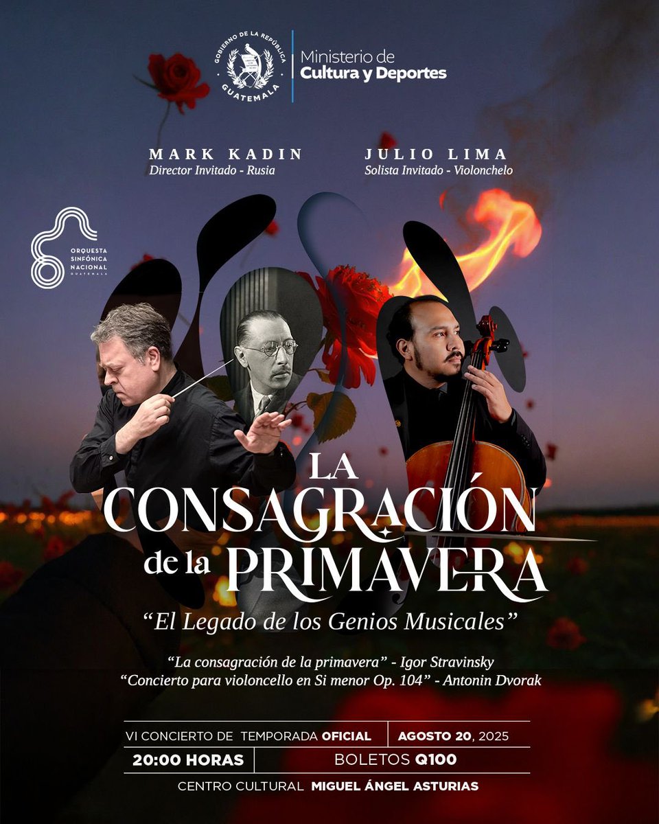 ¡Regresamos al Miguel Ángel Asturias!
Los invitamos a vivir “La consagración de la Primavera”.

📍 Centro Cultural Miguel Ángel Asturias
📅 20 de agosto - 20:00 horas
🎟️ Boletos Q100 disponibles en nuestra página OSN.culturaguate.com (link en nuestra bio)
