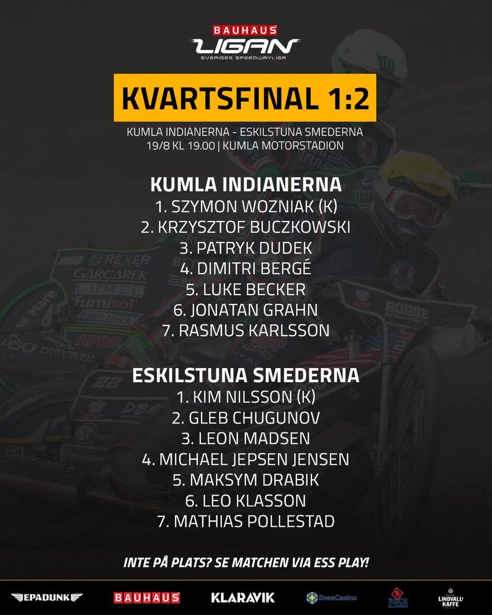 Ruszamy ze szwedzkimi play-offami! Pierwszy kvartsfinal (chyba najciekawszy ze wszystkich) o 18:55 w <a href="/ELEVENSPORTSPL/">ELEVEN SPORTS PL</a>, zapraszamy z <a href="/KrystianPlech/">Krystian Plech</a> :)
#szwedzkistół