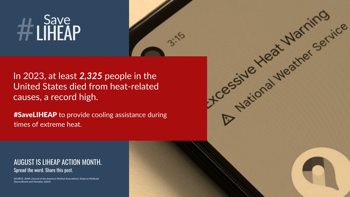 cfcaa_'s tweet image. In 2023, at least 2,325 people in the United States died from heat-related causes, a record high. #SaveLIHEAP to provide cooling assistance during times of extreme heat.

ℹ️neuac.org

#LIHEAPActionMonth #WellnessWednesday