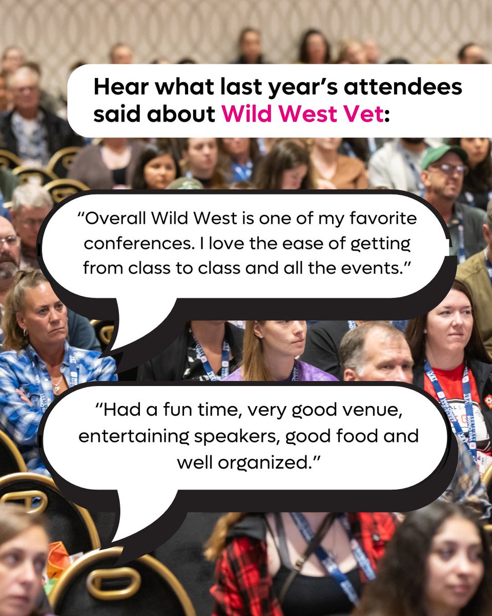 Hear what two Wild West Vet 2024 attendees shared about their experience! We promise, this year's show will bring the same quality of speakers, delicious bites, and even more fun events 😊✨

#Vet #Veterinary #CE #Conference