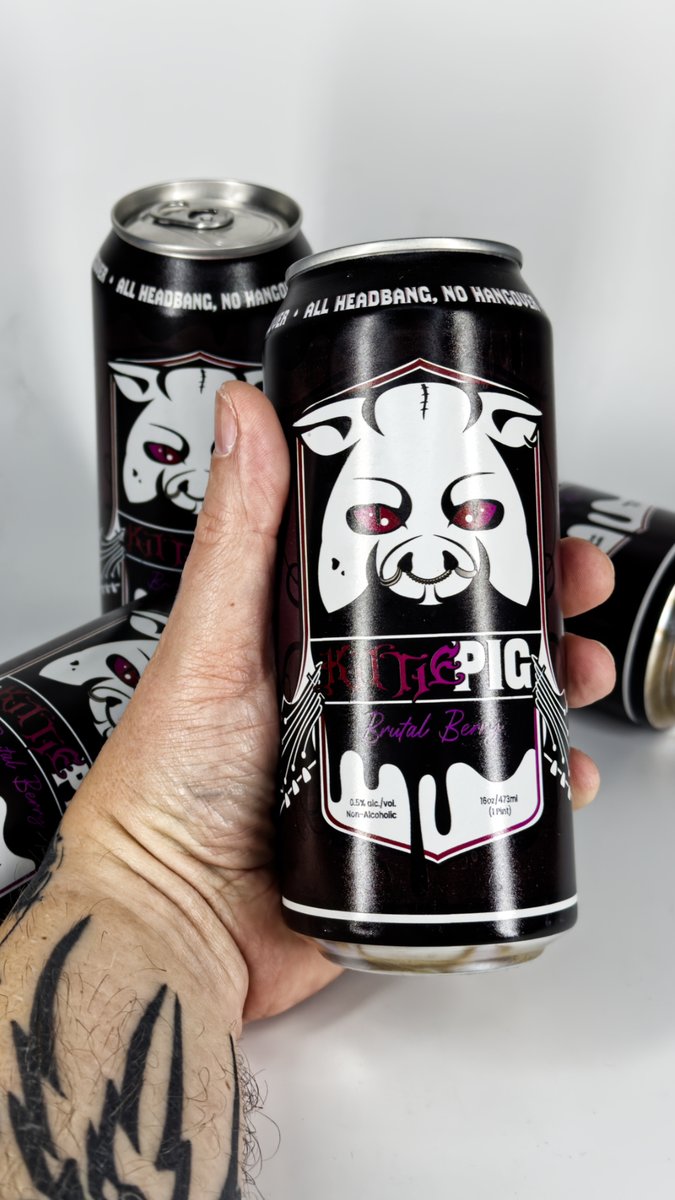 The gorgeous and uber-creative, heavy metal can label I designed for the @officialkittie x <a href="/wearepigsband/">We Are PIGS</a> collab brew <a href="/KittiePIGInc/">KittiePIG, INC</a> 

These printed so beautifully. Deep, rich colors and just look awesome out in the wild! 🔥

#beer #labeldesign #kittie #wearepigs #kittiepig
