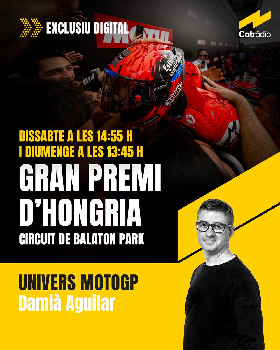El club de la mitjanit (@clubmitjanit) on Twitter photo 🏁 Comença l'esprint d'Hongria!
Segueix-la a l'Univers Moto GP del <a href="/totgira/">Tot gira</a> de <a href="/CatalunyaRadio/">Catalunya Ràdio</a> amb <a href="/damCR/">Damià Aguilar 🎙️</a>
Aquí ⤵️ catradio.cat/web 🏁 Comença l'esprint d'Hongria!
Segueix-la a l'Univers Moto GP del <a href="/totgira/">Tot gira</a> de <a href="/CatalunyaRadio/">Catalunya Ràdio</a> amb <a href="/damCR/">Damià Aguilar 🎙️</a>
Aquí ⤵️ catradio.cat/web