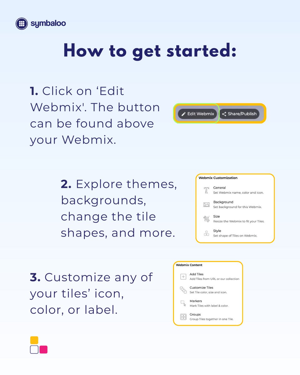 📣 Symbaloo Question of the Month! 📣 

Can you customize the look and feel of your webmix? The answer is a big YES! From backgrounds and colors to tile shapes and sizes, there are tons of ways to make your Symbaloo truly yours. 🚀 

#edtech #tools #productivity #teachers