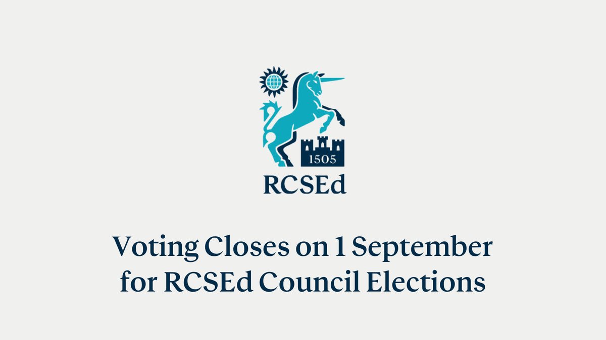 Voting closes on Monday 1 September for the 2025 RCSEd Council Elections ❗Vote to decide on the future of your College.

Members and Fellows of the College will have been sent instructions for voting from Civica Election Services (CES).

Find out more: bit.ly/4lBfYy5