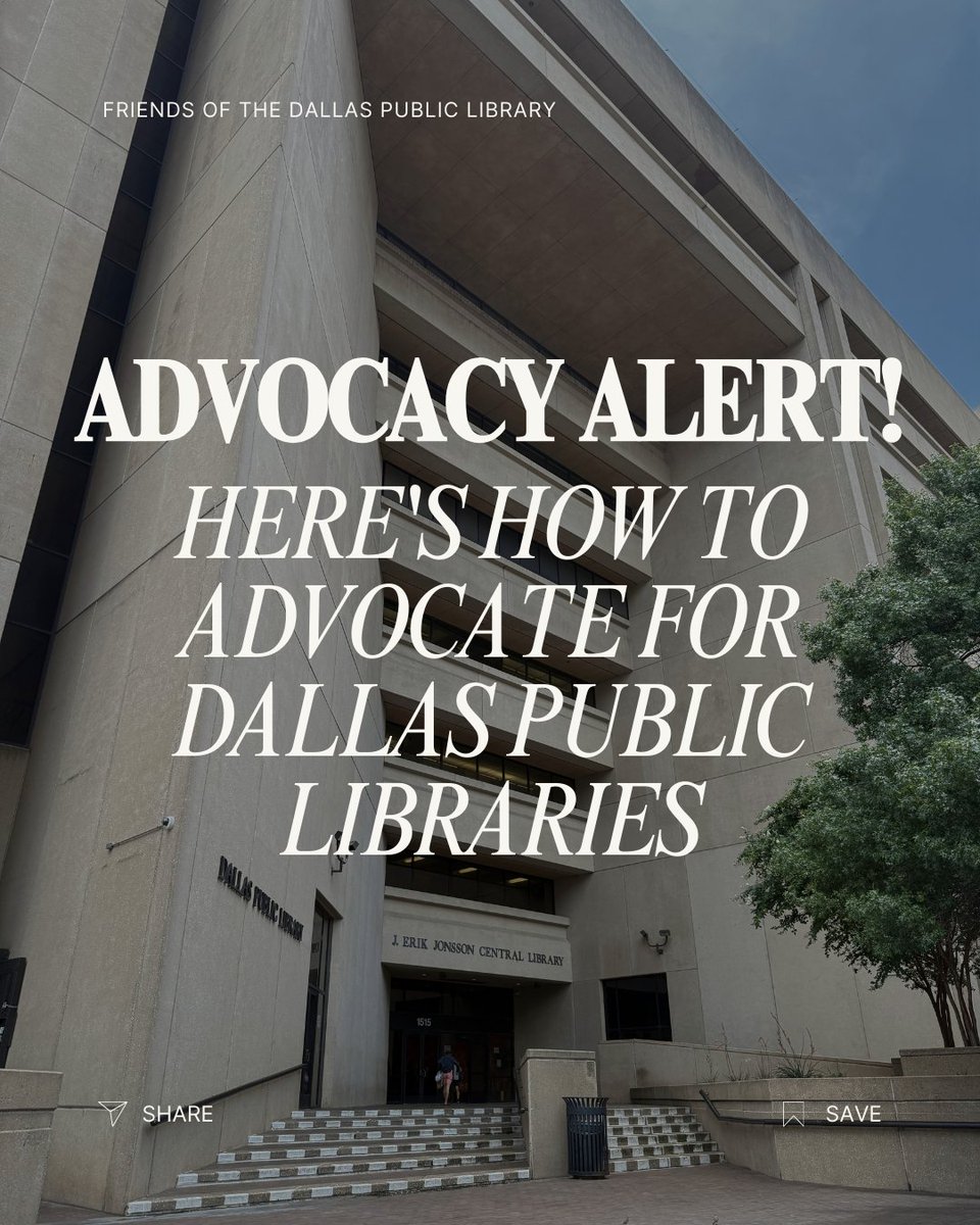 FODPL's tweet image. 💪 Your voice is our library’s strongest defense.
The proposed budget could cut $4.5 million from Dallas Public Libraries — but together, we can fight for the funding our community needs.
🗓 Swipe for simple steps to speak out and stop the cuts.
#DallasLibraries #LibraryAdvocacy