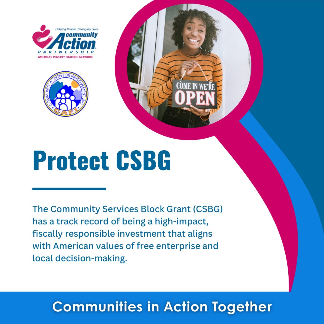 Why are we calling on Congress and the Administration to #ProtectCSBG?
Because the Community Services Block Grant (#CSBG) has a track record of being a high-impact, fiscally responsible investment that aligns with American values of free enterprise and local decision-making.