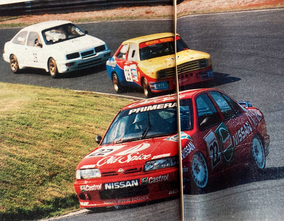 From the Archive: Old Spice!⛵️ 

Mod Saloons championship action at Oulton Park, 1994 - 

🏁 Stephen Miles - Nissan Primera
🏁 Andrew Joyce - Ford Escort Mk2
🏁 David Wilcock - Ford Sierra 2.0

#ModifiedSaloons | #OultonPark | #BTCC 

(📸©️ Steve Jones)