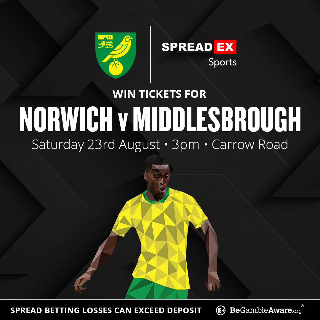 Spreadex Sports (@spreadexsport) on Twitter photo We are giving you the chance to win a pair of tickets to <a href="/NorwichCityFC/">Norwich City FC</a> 🆚 Middlesbrough!🎟️
For the chance to win🥇:
1⃣ Follow us , Repost this post & Tag a mate!♻️
2⃣ Enter your details in the entry form below⤵️
spreadex.com/norwichga
TS&C's apply🔞 We are giving you the chance to win a pair of tickets to <a href="/NorwichCityFC/">Norwich City FC</a> 🆚 Middlesbrough!🎟️
For the chance to win🥇:
1⃣ Follow us , Repost this post & Tag a mate!♻️
2⃣ Enter your details in the entry form below⤵️
spreadex.com/norwichga
TS&C's apply🔞