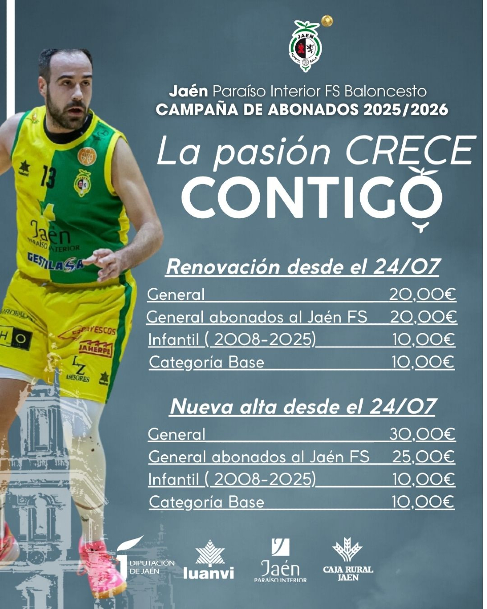 😜 Abónate y vive con nosotros esta temporada

💛 𝗟𝗮 𝗽𝗮𝘀𝗶𝗼́𝗻 𝗰𝗿𝗲𝗰𝗲 𝗰𝗼𝗻𝘁𝗶𝗴𝗼

🏠 C. Campillo de Arenas, 7
🕑 𝗟-𝗩: 𝟵:𝟬𝟬-𝟭𝟯:𝟯𝟬 | 𝟭𝟳:𝟬𝟬-𝟮𝟬:𝟯𝟬
🔗 jaenfs.clibomanager.com/public/login

#SomosJaén💛