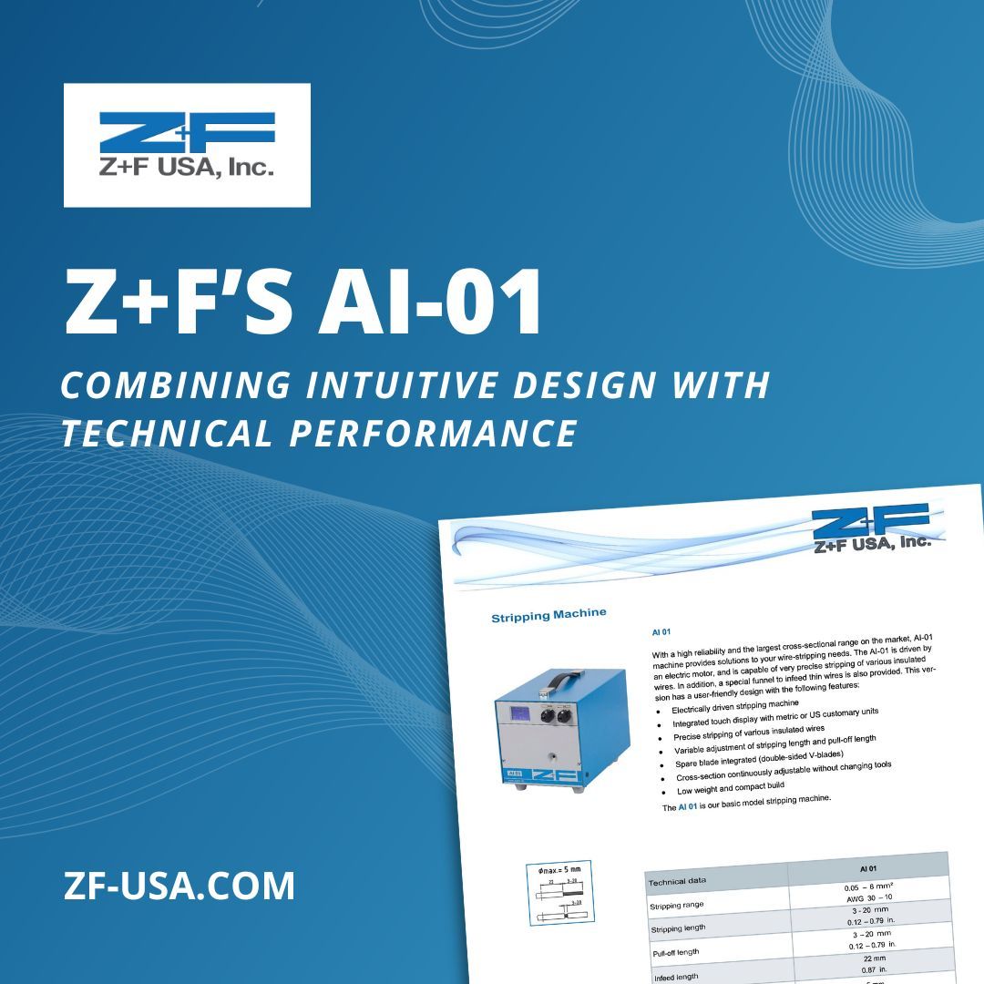 ZF_USA's tweet image. Designed for speed, built for ease.

The Z+F AI 01 features a touchscreen, tool-free setup, and lightweight design, perfect for fast, intuitive wire stripping. 

Download the spec sheet to learn more: zf-usa.com/wp-content/upl…

#WireSolutions #IndustrialSolutions #Productivity