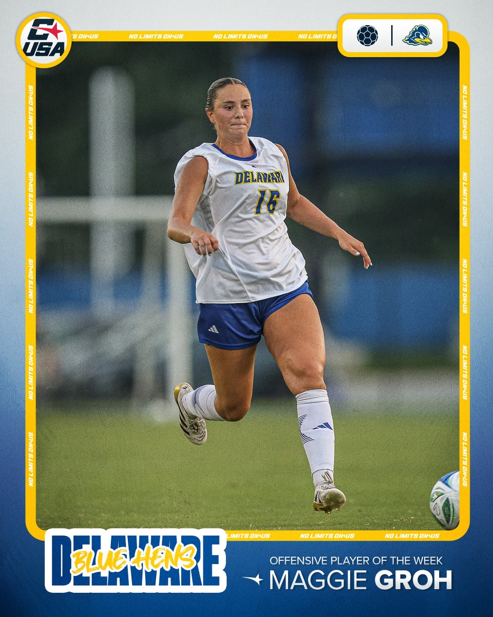 Conference USA (@conferenceusa) on Twitter photo ⚽️ OFFENSIVE PLAYER OF THE WEEK ⚽️
🏅1⃣ Maggie Groh, <a href="/DelawareWSOC/">Delaware Women's Soccer</a>
#NoLimitsOnUs | bit.ly/45s6qjq ⚽️ OFFENSIVE PLAYER OF THE WEEK ⚽️
🏅1⃣ Maggie Groh, <a href="/DelawareWSOC/">Delaware Women's Soccer</a>
#NoLimitsOnUs | bit.ly/45s6qjq