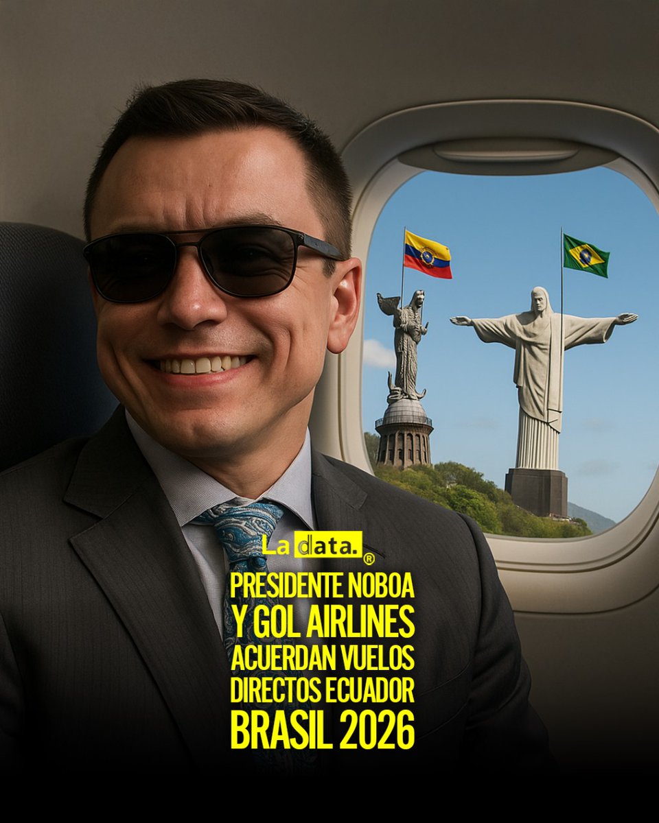 ladataec's tweet photo. #Tendencia Presidente Noboa y Gol Airlines acuerdan vuelos directos Ecuador-Brasil 2026.

El presidente Daniel Noboa logró un importante acuerdo con Gol Airlines para reactivar los vuelos directos entre Ecuador y Brasil a partir de 2026. Esta iniciativa busca fortalecer el turismo, la conectividad y el comercio bilateral, generando nuevas oportunidades económicas para ambos países. La medida resalta el compromiso del gobierno de Noboa con el desarrollo y la apertura de mercados internacionales.

@ladataecu 👈

#ladata #TendenciaPolítica #Ecuador #Turismo #ComercioInternacional