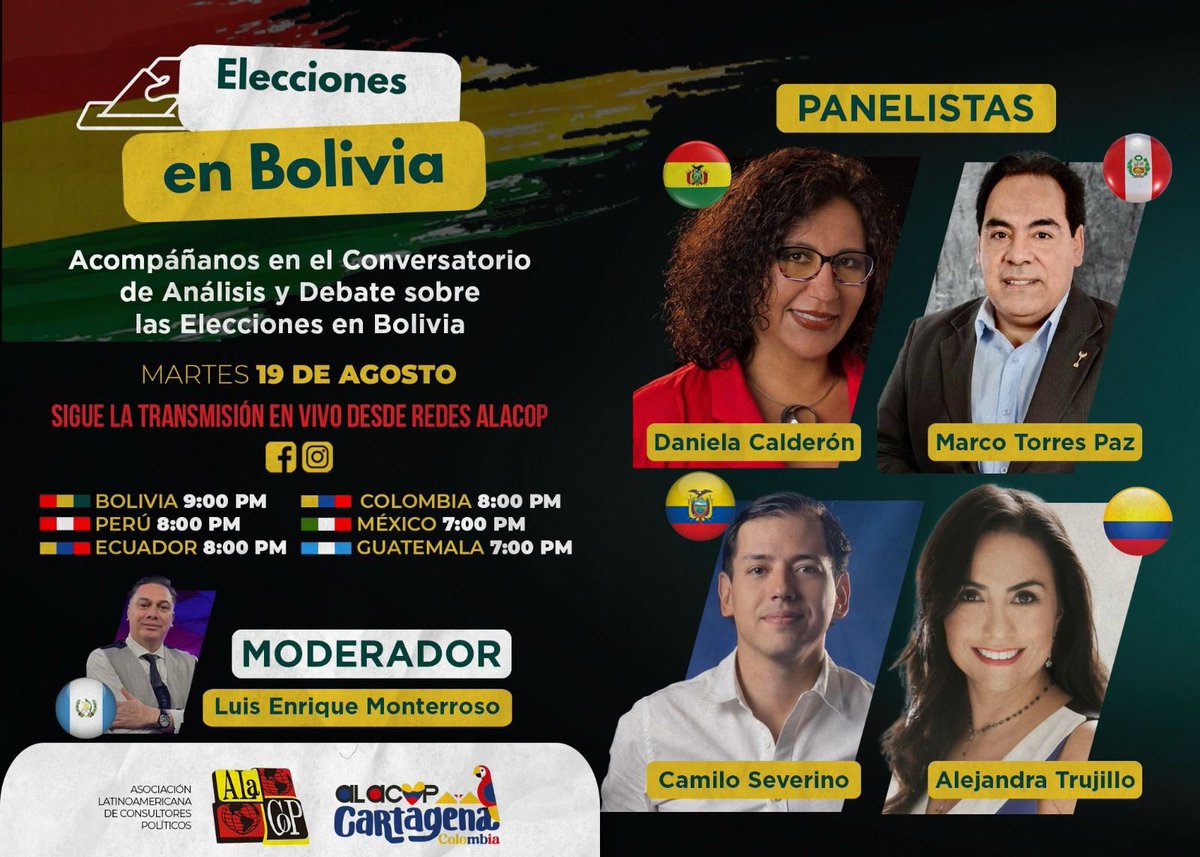 MarcoTorres_Paz's tweet image. Placer #Compol analizar las elecciones en Bolivia 🇧🇴! Gran evento hoy de @AlacopLatam !! @divoskus @matachristian ✈️🏆🎯@carlosfara @ComPolmx @SufragioLatam @Ivanna_Torrico @GarecaClaudio @natyalvarado10 @emanuelpages @nidiapaulinov #helevier @CNNEE @maraton_compol @CompolNoticia
