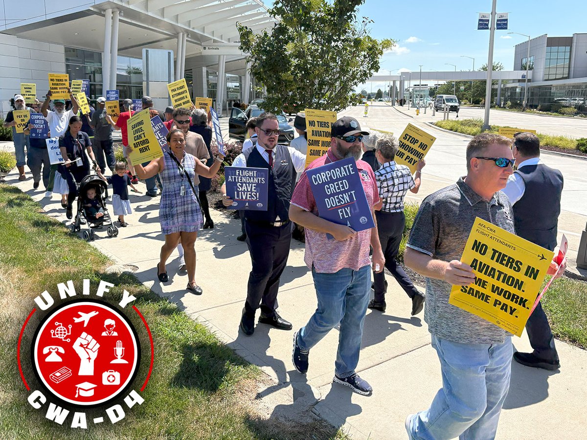 CWA District 4, <a href="/IUE_CWAUnion/">IUE-CWA</a>, <a href="/ohioaflcio/">Ohio AFL-CIO</a>, &amp; allies joined <a href="/afa_cwa/">AFA-CWA</a> on the picket line in Dayton, Ohio. The action put PSA on notice for refusing to bargain fairly, demanded a contract that respects the value of flight attendants, &amp; showed the strength of solidarity. #CWAStrong