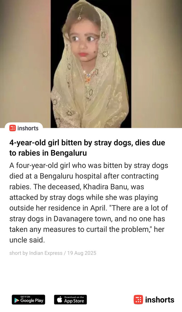 cosmic_pulse2's tweet image. 4-year-old girl bitten by stray dogs, dies due to rabies in Bengaluru
shrts.in/WVgwG
 -via inshorts