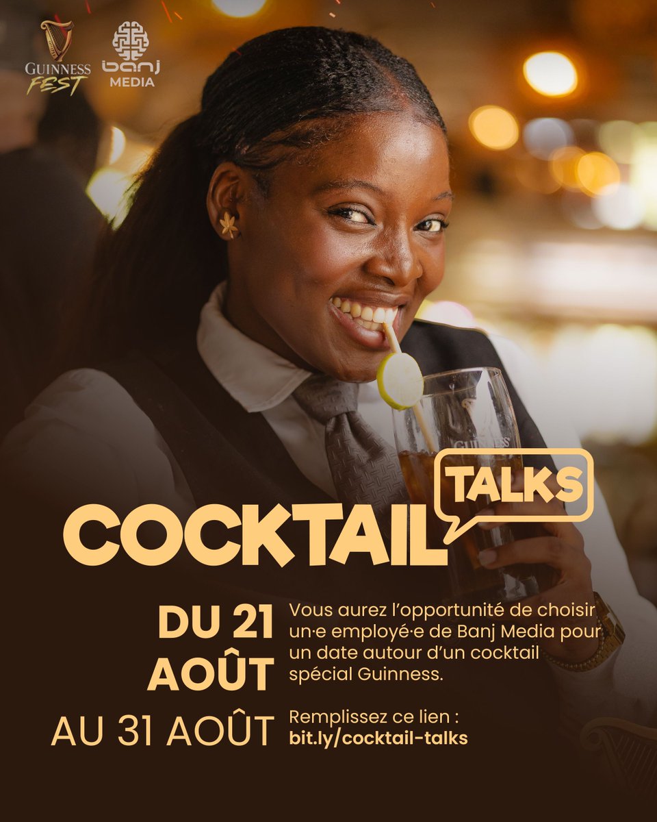 banjmedia's tweet photo. Ou ka chita nan yon date ak nenpòt anplwaye Banj Media devan yon cocktail Guinness nan nenpòt restoran li disponib.
Wap sèlman genyen pou w ranpli fòmilè a nan lyen sa : https://t.co/4CD7OVQ4Yr
Opòtinite sa pap vini 2 fwa, ranpli fòmilè a kounya. https://t.co/QrbqEsGxEk