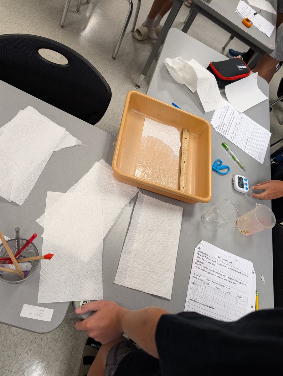 CoachGKite's tweet photo. Today in 7th Grade Science @HumbleISD_RMS, students are defining their own procedures for testing the absorbency of different brands of paper towels.

There have been some pretty creative methods employed! https://t.co/n6cvaQ102K