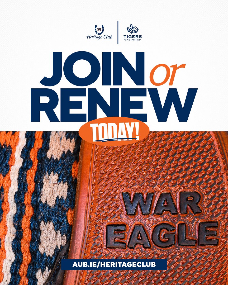 We want YOU a part of our team!

Join the Heritage Club or renew TODAY and help the Tigers continue their winning ways 🙌

🔗 aub.ie/heritageclub 

#WarEagle