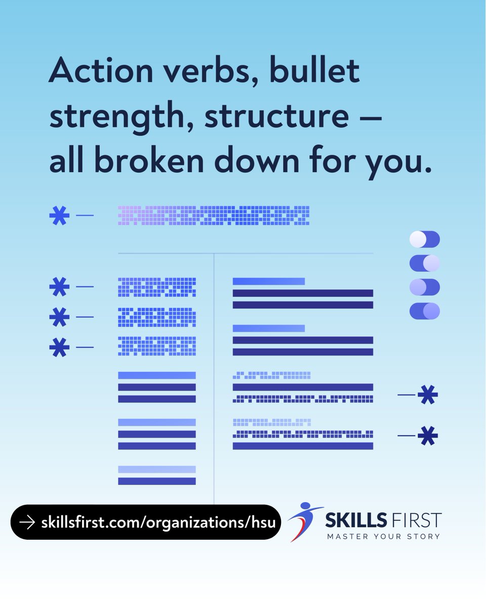 Level up your job hunt with SkillsFirst! 🚀 AI scores (Resume, Job Fit, AI Fluency, LinkedIn, NACE) make you shine. 📈 Used by 600+ career centers. Use daily to ace resumes &amp; interviews! Start at skillsfirst.com/organizations/… 
#SkillsFirst #JobSearch