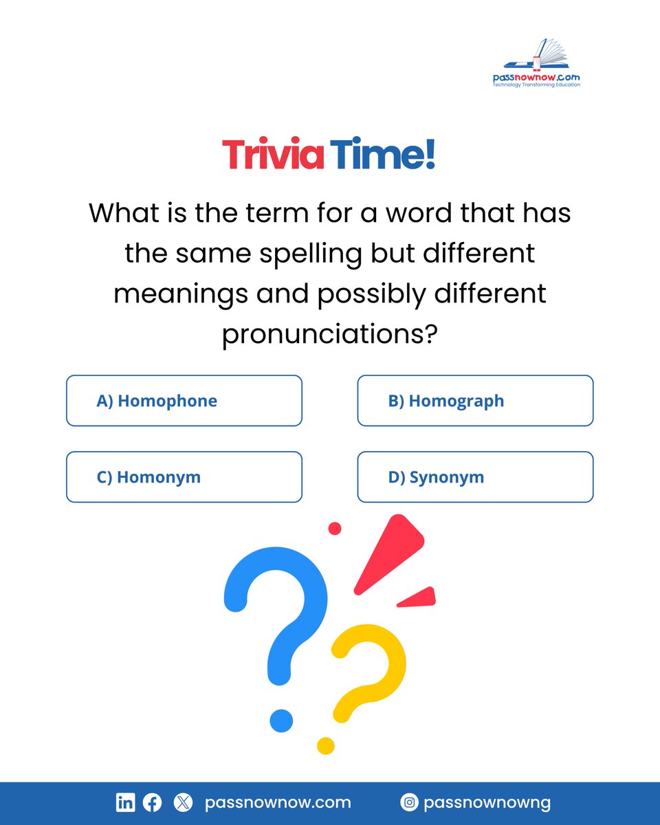 passnownow's tweet photo. Many students find the lexical semantics topic in English language confusing. Can you answer this question?
#passnownow #edtech #STEM #elearning #tuesdaytrivia https://t.co/bQFfZA4zDG