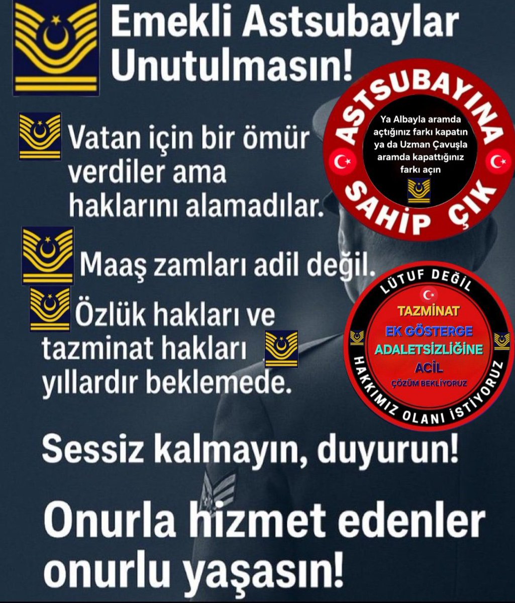 Astsubaylık mesleğinin artık #hükmükalmadı Meslekten daha çok yaşam tarzı olan astsubaylara hakettikleri saygı gösterilmiyor. 
#UnutulanAstsubaylar 
#Astsubaylarmutsuz 
#Astsubaylar