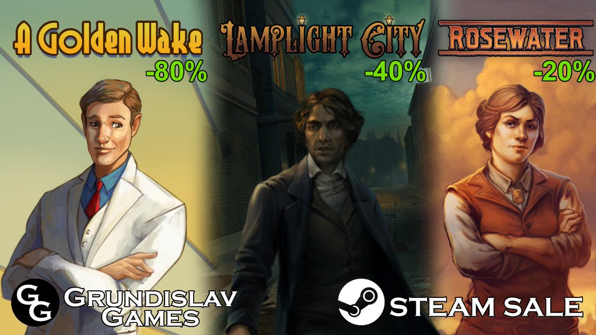 GrundislavGames's tweet photo. Hey look, three of my games are currently discounted on Steam!

Explore 1920s Miami, become a detective in an alternate 19th century city, and trek across the wild western frontier, all for less than $30!

https://t.co/1wqiVYVU1u https://t.co/ylfygwmLp1