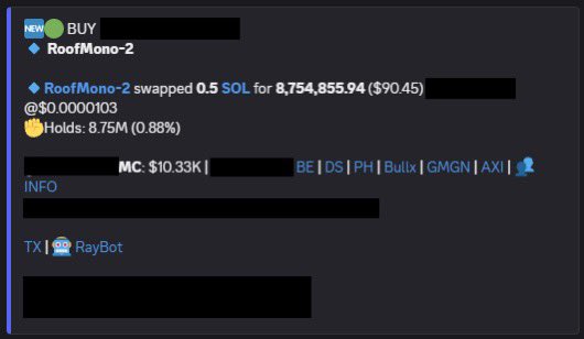 🚀 De $90 a más de $4,500 con una sola jugada!

Un ejemplo real desde dentro de Trenchium:
La wallet RoofMono-2 compró 8.75M ~~~~ con solo 0.5 SOL ($90) en una capitalizacion de mercado de 10k.
El token explotó haciendo un x40, llevando esa jugada a más de $4,500.